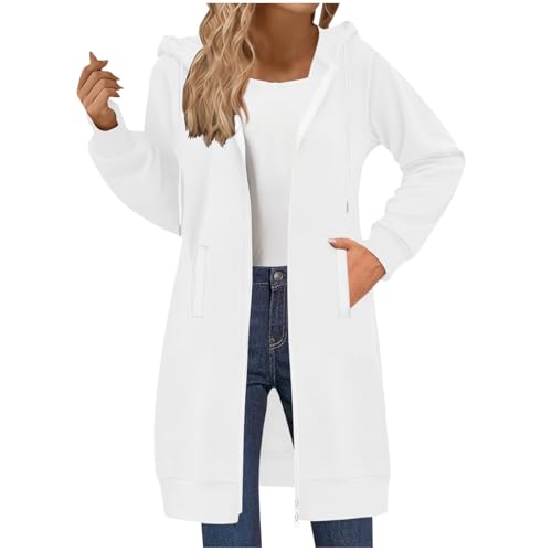 Generisch Lang Fleecejacke Damen Sweatjacke mit Kapuze Herbst Winter Hoodie Langarm Übergangsjacke mit Taschen Casual Kapuzenjacke Leichte Kapuzenpullover Jacke Mantel Winterjacke von Generisch