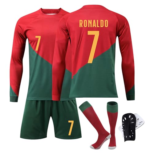 Generisch Langärmeliges Fußball Trikot für Kinder Nr.7, Portugal Nr.7 Trikot, Trikots Shorts Socken Set Erwachsene/Kinder, Fussball Trikot Trainingsanzug Für Junge Herren von Generisch