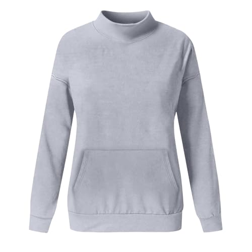 Generisch Langarm Body Damen,Langarm Sweatshirt Herbst Für Damen Turtleneck Herbst Rundhals Oberteil Mit Tasche Elegant Casual Basic Langarmshirt Frauen Baumwolle Oversize Pullover Tops Ohne Kapuze von Generisch