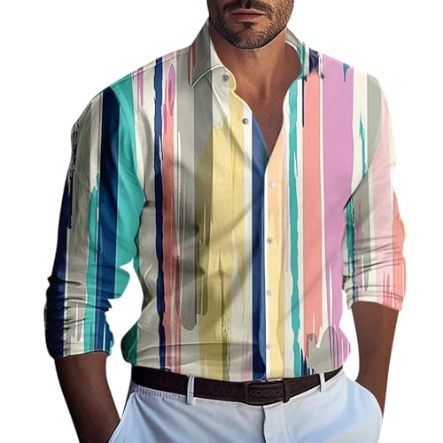 Generisch Langarmshirt, Herren Hemd Button Down Shirts Sommer Strand Freizeithemd Männer Casual Shirts Hemden Slim (M, Mehrfarbig) von Generisch