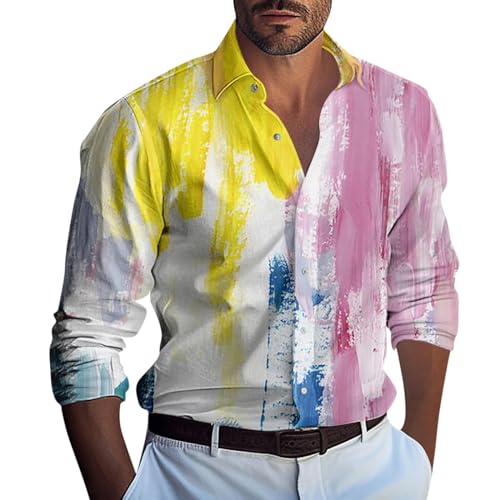 Generisch Langarmshirt, Herren Hemd Button Down Shirts Sommer Strand Freizeithemd Männer Casual Shirts Jeanshemd (M, Gelb) von Generisch