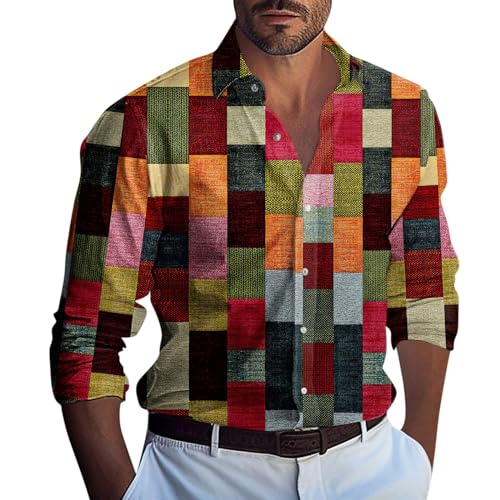 Generisch Langarmshirt Herren, Hemd Button Down Shirts Herren Sommer Strand Freizeithemd Männer Casual Einfarbig Shirts (M, Red) von Generisch