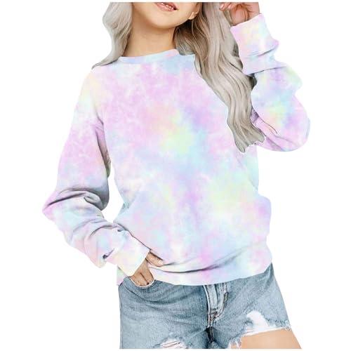 Generisch Langarmshirt Mädchen Batik T-Shirt Loose Tie-dye Tops Regular Rundhals Kleidung Baumwolle Elegante Bekleidung Lässig Oberteile Warm Thermoshirt Classic Long Sleeve Top Mehrfarbig,9–10 Jahre von Generisch