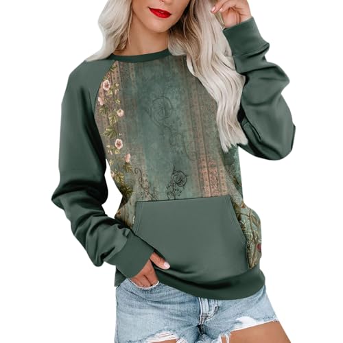 Generisch Langarmshirts Für Damen Winter Weihnachtspullover Vintage Oberteile Damen Basic Sweatshirt Pullover Elegant Langarm Tunika Pullunder Halloween Angebote des Tages Heute 17#grün XL von Generisch
