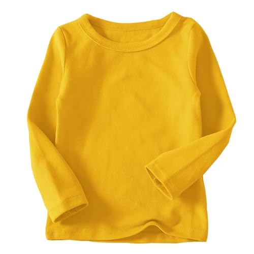 Generisch Langarmshirts für Mädchen Baumwolle Kinder Tops Einfarbig Basic Oberteile Rundhals Regular Kleidung Lässiger Bekleidung Loose Long Sleeve Top Shirt Kleinkind Thermoshirt Gelb, 1 Jahr von Generisch