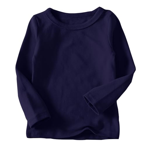 Generisch Langarmshirts für Mädchen Baumwolle Kinder Tops Einfarbig Basic Oberteile Rundhals Regular Kleidung Lässiger Bekleidung Loose Long Sleeve Top Shirt Kleinkind Thermoshirt Marine, 2 Jahre von Generisch