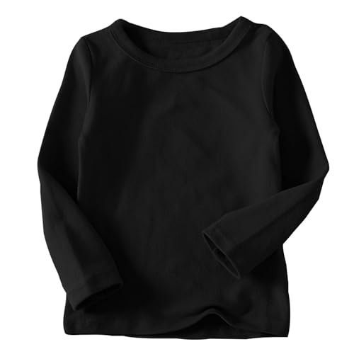 Generisch Langarmshirts für Mädchen Baumwolle Kinder Tops Einfarbig Basic Oberteile Rundhals Regular Kleidung Lässiger Bekleidung Loose Long Sleeve Top Shirt Kleinkind Thermoshirt Schwarz, 3 Jahre von Generisch