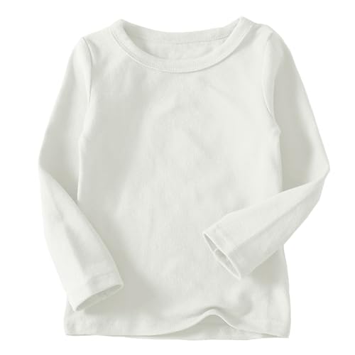Generisch Langarmshirts für Mädchen Baumwolle Kinder Tops Einfarbig Basic Oberteile Rundhals Regular Kleidung Lässiger Bekleidung Loose Long Sleeve Top Shirt Kleinkind Thermoshirt Weiß, 8 Jahre von Generisch