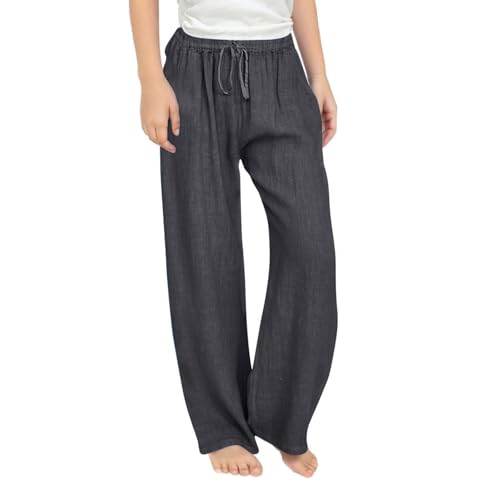 Generisch Lange Sommerhose Mädchen Leicht Elegant Stoffhose Casual Lose Leinenhose Einfarbig Mode Sommer Hose Baumwolle Leinen Strandhose Locker Weitem Bein Freizeithose für Kinder Jogginghose von Generisch