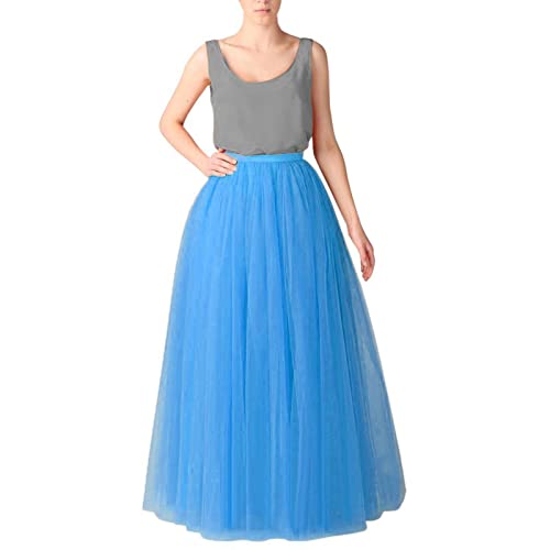 Generisch Lange Tüllrock Damen Retro 80er Puffy Tütü Röcke Tüll Petticoat Tütü Rock Tutu Röcke Elastische Hohe Taille Petticoat Tüllrock Rockabilly Party Tüll Rock Maxirock(B V,Einheitsgröße) von Generisch