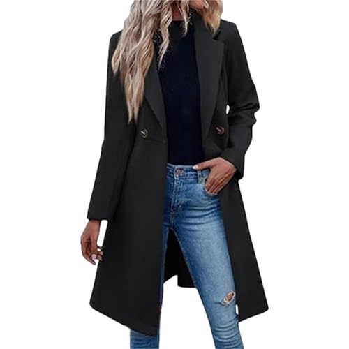 Generisch Langer Damen-Trenchcoat aus Wolle, zweireihig, für Herbst und Winter Winterjacke Damen Mantel Damen Wintermantel Elegant Wolle von Generisch