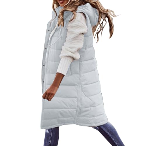 Generisch Langer Damen Wintermantel Daunen-Steppmantel warme Weste mit Taschen ärmellos lockerer für Outdoor Aktivitäten (Grau, XL) von Generisch
