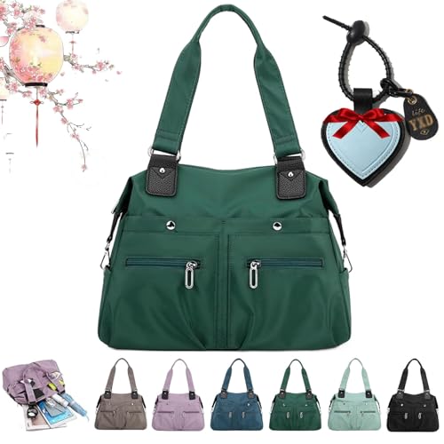 Generisch Langrents große Kapazität wasserdicht Multi Pocket Umhängetasche, leichte Nylon Umhängetasche mit Reißverschluss, Womens Messenger Travel Bag, wasserdicht Tote Bag (Dunkelgrün) von Generisch