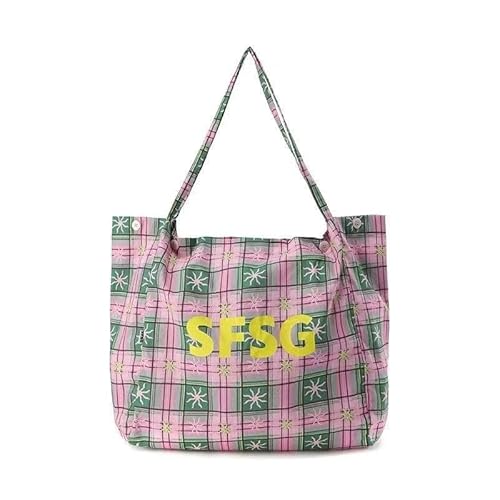 Generisch Large Capacity Grid Patterned Pink Green Yellow Commuting Shoulder Bag(Pink and green) von Generisch