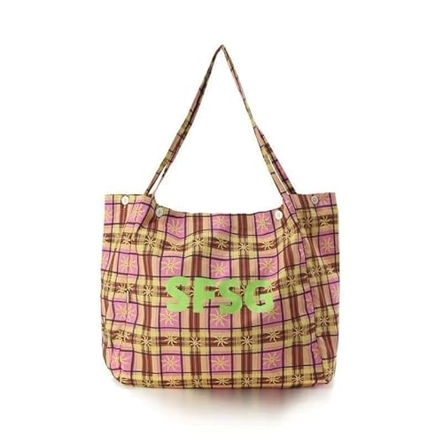 Generisch Large Capacity Grid Patterned Pink Green Yellow Commuting Shoulder Bag(Pink and yellow) von Generisch