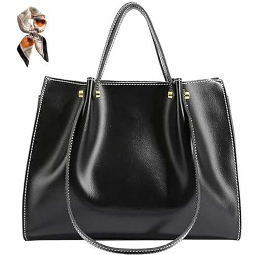 Generisch Large Capacity PU Leather Satchel Handbag,Fall Winter Shoulder Bag with Zipper,Slouchy Work Tote Bag for Women (black) von Generisch