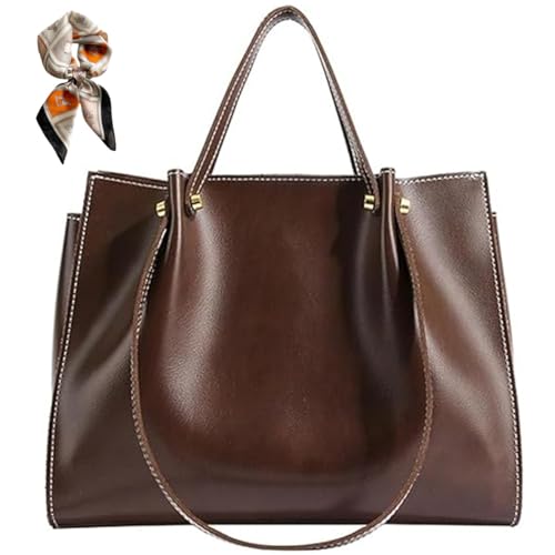 Generisch Large Capacity PU Leather Satchel Handbag,Fall Winter Shoulder Bag with Zipper,Slouchy Work Tote Bag for Women (brown) von Generisch
