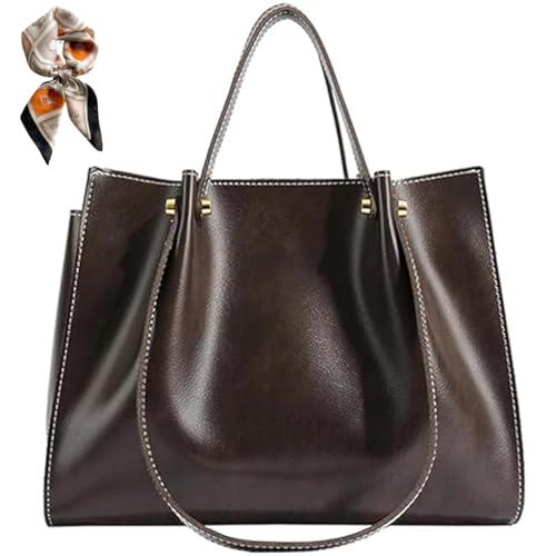 Generisch Large Capacity PU Leather Satchel Handbag,Fall Winter Shoulder Bag with Zipper,Slouchy Work Tote Bag for Women (coffee) von Generisch