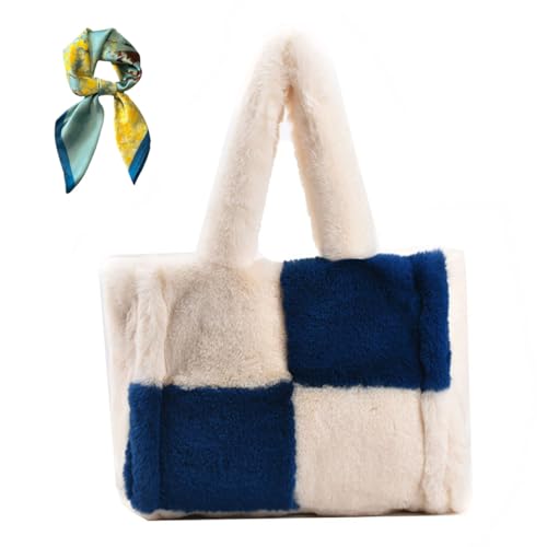 Generisch Large Capacity Soft Tote Bag for Women,Elegant Top Handle Shoulder Bag,Comfortable Handbag Satchel for Autumn/Winter (Blue and white) von Generisch