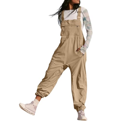 Generisch Latzhose Damen Jumpsuit mit Taschen und Träger Damen Sommer Lang Polyester Leinen Elegant Casual Lätzchen Strampler Einfarbig Sommerhose Khaki S Generisch Latzhose Damen Jumpsuit mit Taschen und Träger Damen Sommer Lang Polyester Leinen Elegant Casual Lätzchen Strampler Einfarbig Sommerhose Khaki S von Generisch