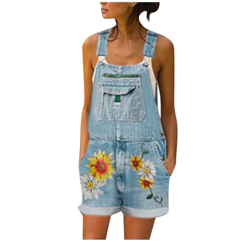 Generisch Latzhose Damen Sommer Schnallenriemen Cargo Shorts Jeans Overall Retro Jeanshose Jeans Kurz Jeanslatzhose Arbeitslatzhose Vintage Loose Fit Hoseanzug Romper Mit Taschen von Generisch