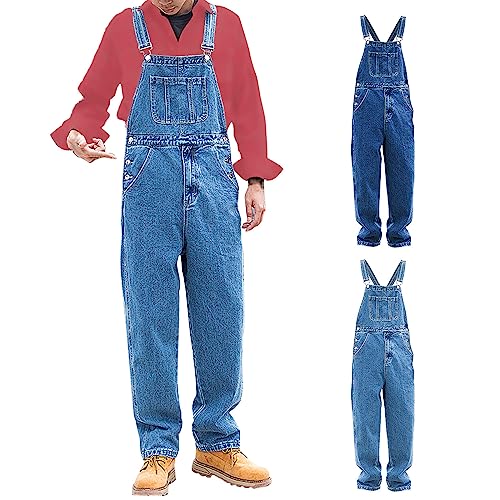 Generisch Latzhose Herren Jeanslatzhose Lang Stretch Übergröße Blaue-Latzhose Jeans-Overall Vintage Arbeitshosen Sommer Träger Latzhosen Hosenträgerhose Cargo Denim Jumpsuit Arbeitslatzhose von Generisch