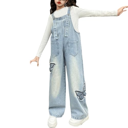 Generisch Latzhose Kinder Mädchen 146 Jeans Overall Denim Jumpsuit Sommer Lange Hose Jeanslatzhose Trägerhose Ärmellos Romper Lässige Sommeroveralls Playsuit Mit Taschen von Generisch