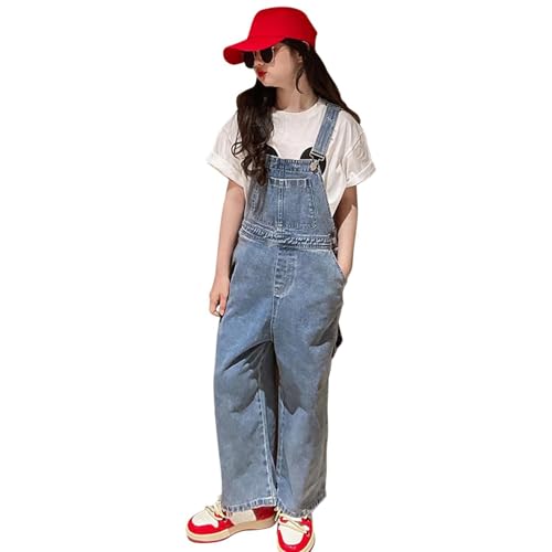 Generisch Latzhose Kinder Mädchen 164 Jeans Overall Jumpsuit Sommer Lange Hose Jeanslatzhose Schmetterlingsstickerei Denim Trägerhose Ärmellos Romper Lässige Sommeroveralls Playsuit Mit Taschen von Generisch