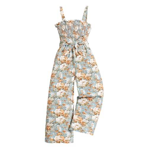 Generisch Latzhose Kinder Mädchen 8-9 Jahre Overall Blumenmuster Sommer Jumpsuit Lang Weites Bein Trägerhose Lässige Strampler Ärmellos Romper Sommeroveralls Freizeithose Playsuit Mit Schleife von Generisch