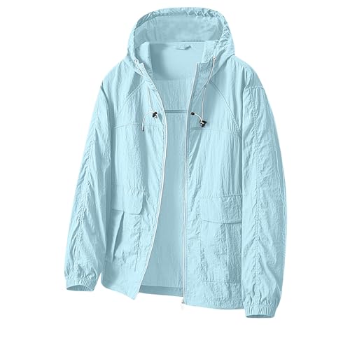Generisch Laufjacke Damen Wasserdicht Sonnenschutz-atmungsaktive Sommer Wasserdicht Atmungsaktiv Windbreaker Sportjacke Mit Kapuze Wanderjacke Fahrradjacke für Outdoor Wandern Camping von Generisch