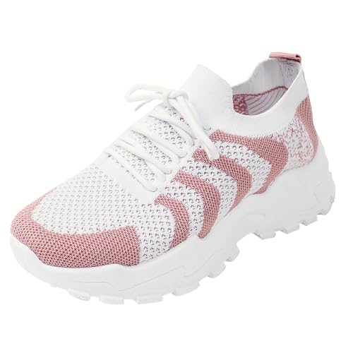 Generisch Laufschuhe Damen Leicht Fliegendes Gewebtes Netzgewebe Sportschuhe Weite Passform Schnür Freizeitschuhe Mesh Atmungsaktiv Turnschuhe Komfort Slip On Joggingschuhe Lässig Outdoorschuhe von Generisch