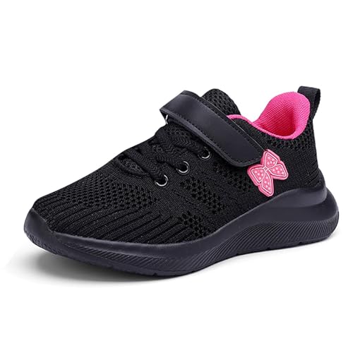 Generisch Laufschuhe Mädchen mit Fliege und Klettverschluss Hallenschuhe rutschfest Leichte Sportschuhe Helle Sohle Laufschuhe Kinder rutschfest Turnschuhe Lässige Weiche Kinderschuhe von Generisch