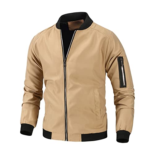 Generisch Leather Jackets For Men, Frühling Und Herbst Jugend Herren Stehkragen Reißverschluss Freizeitjacke Herrenmantel Men Jacket Mens Jacket Collagen Jacken Sommer Regenjacke Lang (6XL, Khaki) von Generisch