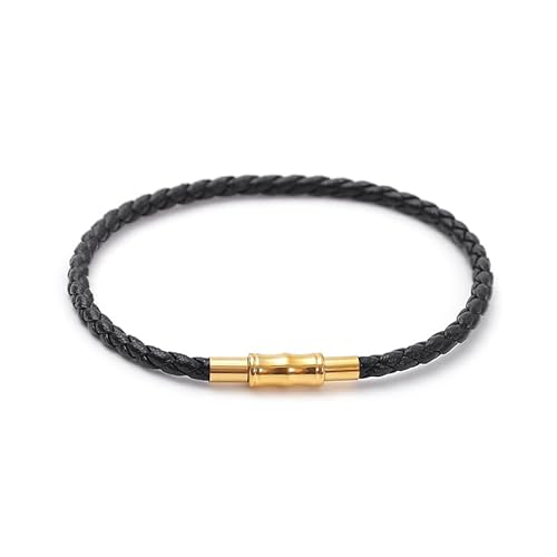Generisch Leder Armband Herr,Handgewebtes 3Mm Modisches -Armband Mit Drehschnalle Aus Geflochtenem Leder, Energieschmuck Für Männer Und Frauen, Schwarz, 21Cm von Generisch