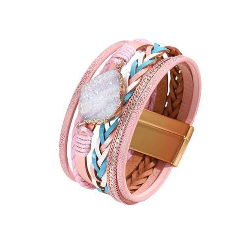Generisch Leder Armband Herr,Handgewebtes Mehrschichtiges Lederarmband Im Ethno-Stil Mit Großem Stein Und Magnetschnalle, Energieschmuck Für Damen, Blau von Generisch