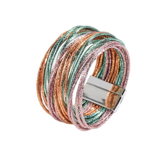 Generisch Leder Armband Herr,Handgewebtes Mehrschichtiges Modisches Bohemian- Armband Aus Pu-Leder Mit Magnetschnalle, Energieschmuck Für Frauen, Grün Generisch Leder Armband Herr,Handgewebtes Mehrschichtiges Modisches Bohemian- Armband Aus Pu-Leder Mit Magnetschnalle, Energieschmuck Für Frauen, Grün von Generisch