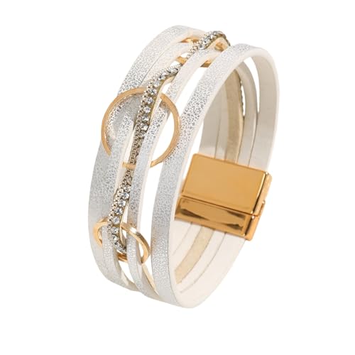 Generisch Leder Armband Herr,Handgewebtes Mehrschichtiges Wickelarmband Aus Pu-Leder Im Bohemian-Stil Mit Drei Magnetschnallen, Energieschmuck Für Frauen, Khaki von Generisch