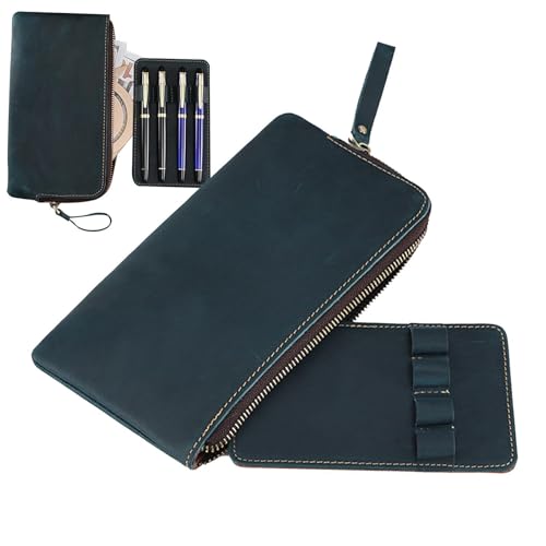 Generisch Leder-Federmäppchen, Füllfederhalter-Etui, Schreibwarentasche mit Reißverschluss, Stifttasche aus PU-Leder, Präsentationshalter, Schreibtisch-Organizer für Zuhause und Schule von Generisch