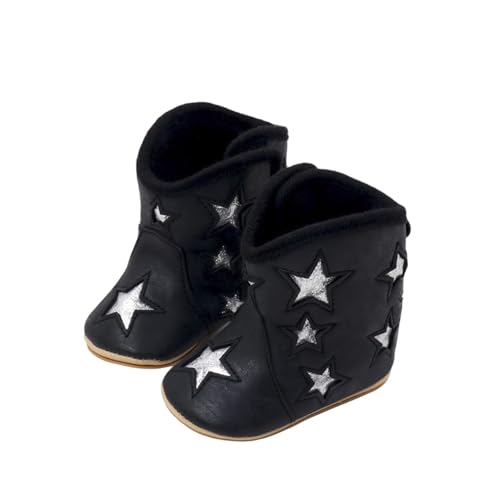 Generisch Leder Westernstiefel Cowboy Bootie Weiche Sohle rutschfeste Krippenschuhe Für Baby Kleinkind Kleinkind Mädchen Jungen Neugeborene Rain Boots Baby (Black, 20.5 Toddler) von Generisch