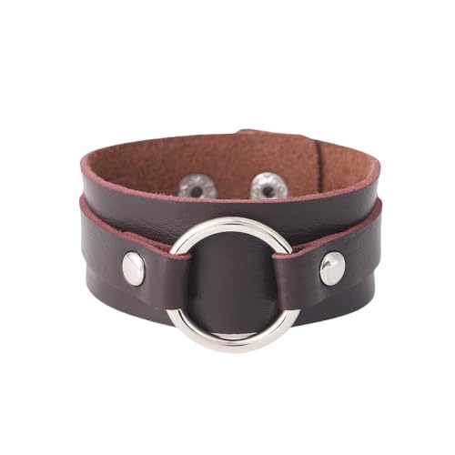Generisch Lederarmband,Breites Manschettenarmband Gothic-Armband Punkrock Biker-Ring Breites Armband Lederarmband Verstellbar Vintage-Armreif für Sie Oder Ihn Accessoire Braun von Generisch