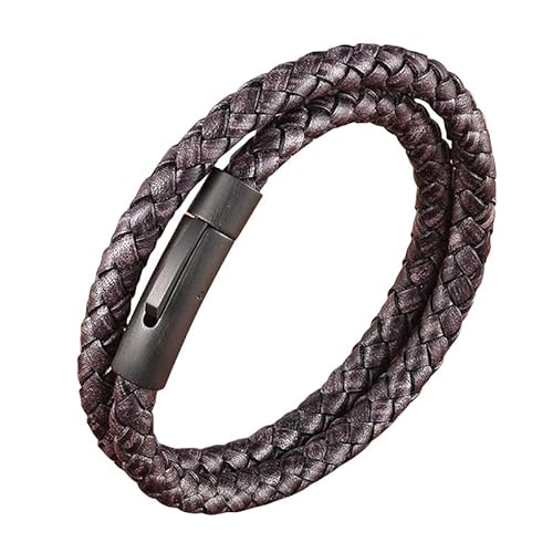 Generisch Lederarmband Herren, Handgefertigte Geflochtene Lederarmbänder Mit Hakenverschluss Wickelarmreif Dünn Vintage Armbänder Kreativer Geburtstagsschmuck Für Damen Herren Lila 19Cm von Generisch