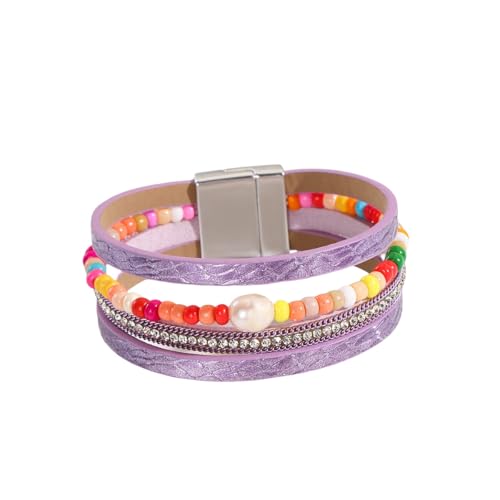 Generisch Lederarmband Männer,Handgewebtes Mehrschichtiges Wickelarmband Aus Modischem Böhmischem Leder Mit Farbigen Perlen Und Magnetschnalle, Energieschmuck Für Frauen, Orange von Generisch