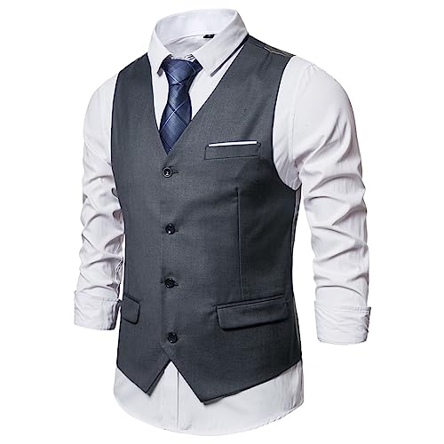 Generisch Ledergürtel Herren Schwarz Anzugweste für Herren, einfarbig, lässig, Business, einreihig Western Mütze (Grey, XXXL) von Generisch