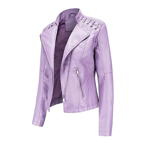 Generisch Lederjacke Damen Kurz Bikerjacke Reverskragen Motoradjacke Leder Jacke Übergangsjacke für Frühling Herbst Bomberjacke Kunstleder Damen GefüTtert Schwarze Lederjacke Damen Elegant von Generisch