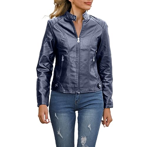 Generisch Lederjacke Damen Reißverschlüsse Frühling Herbst Damen PU Lederjacke Schlank Motor Biker Mantel Weibliche Übergroße Lederjacke Damen Echtleder Kunstlederjacke Damen Lang von Generisch