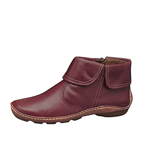 Generisch Lederstiefel Damen Kurzstiefel Kunstleder Stiefeletten High Top Sneaker Flache Ankle Boots Freizeitschuhe Arbeitsschuhe Reitstiefel Halbstiefel Arbeitsstiefel Wanderstiefel Schlupfstiefel von Generisch