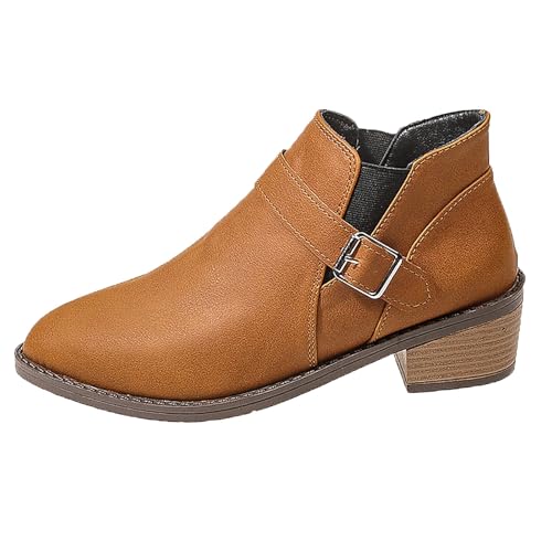 Generisch Lederstiefel Mit Schnallen - Damen Elegant Kurzstiefel Mit Kurzer Absatz - Stiefeletten Schwarz Stiefe Spitz Ankle Boot Für Frauen Outdoor Boots Boot Reitstiefel Flache Schuhe von Generisch