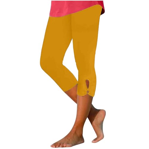 Generisch Leggings Damen 3/4 Caprihose Sommer Wanderhose Lässig Weich Jogginghose Elastische High Waist Sommerhose Capri Hose Atmungsaktiv Sporthose Elegant Yogahose Leicht Strandhose von Generisch
