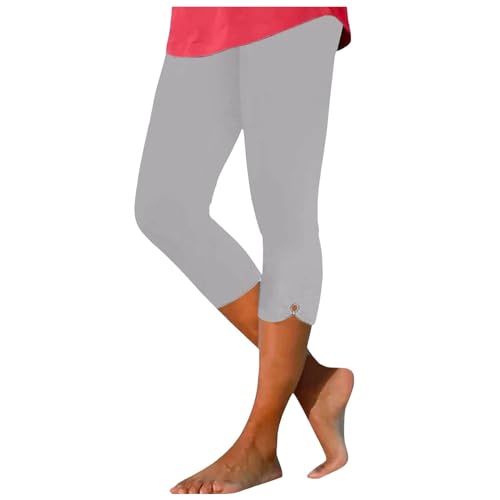 Generisch Leggings Damen 3/4 Hoher Taille Elastische Blickdicht Sportleggings Bequeme Einfarbige Kurze Leggings Große Größen Yoga-Radhose Capri Leggins für Sport von Generisch