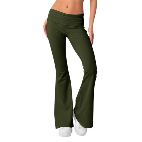 Generisch Leggings Damen High Waist, Fashion Yogahose Damen Schlaghosen Blickdicht Slim Low Waisted Flared Leggings Yoga Sweatpants Jogginghosen Für Fitness Schlaghose (M, Army Green) von Generisch